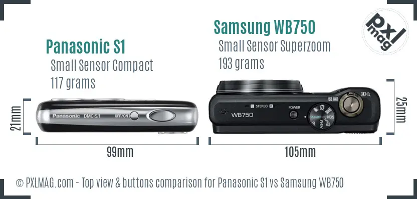 Panasonic S1 vs Samsung WB750 top view buttons comparison