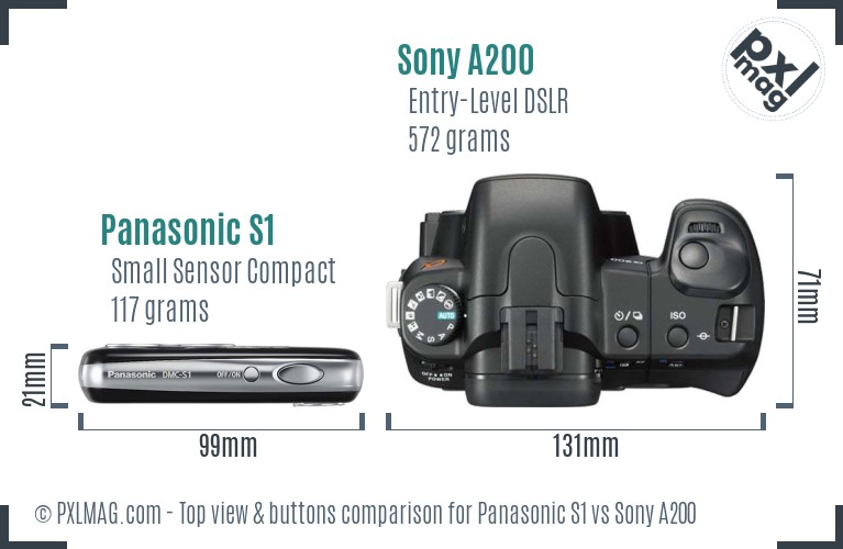 Panasonic S1 vs Sony A200 top view buttons comparison