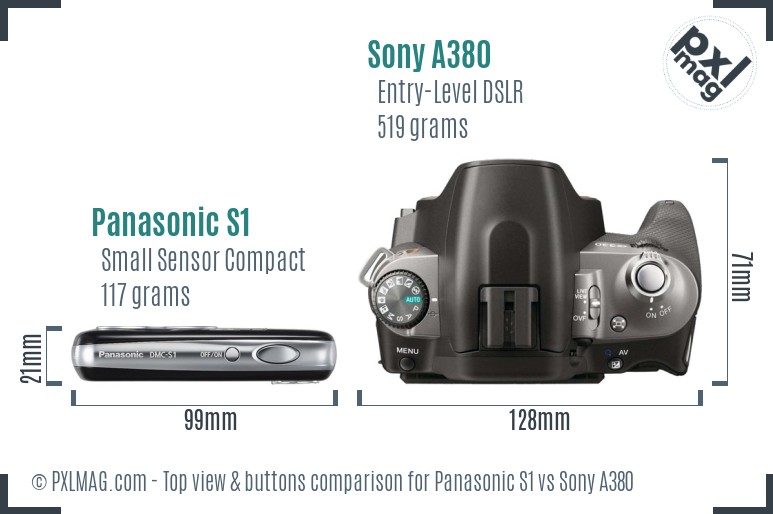 Panasonic S1 vs Sony A380 top view buttons comparison