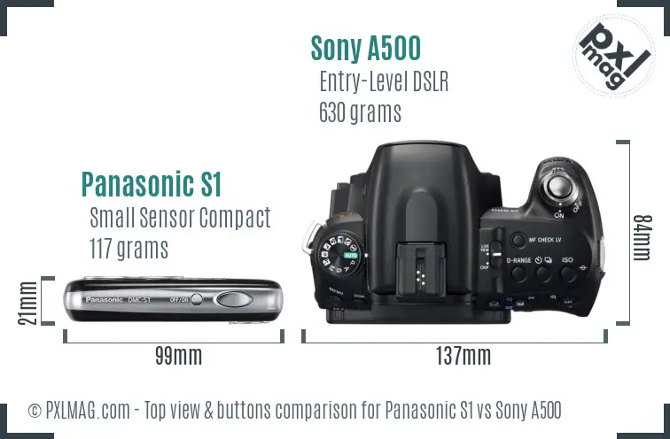 Panasonic S1 vs Sony A500 top view buttons comparison