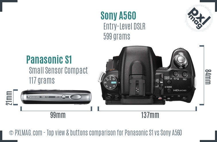 Panasonic S1 vs Sony A560 top view buttons comparison