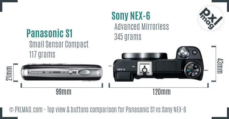 Panasonic S1 vs Sony NEX-6 top view buttons comparison Panasonic S1 vs Sony NEX-6 top view buttons comparison