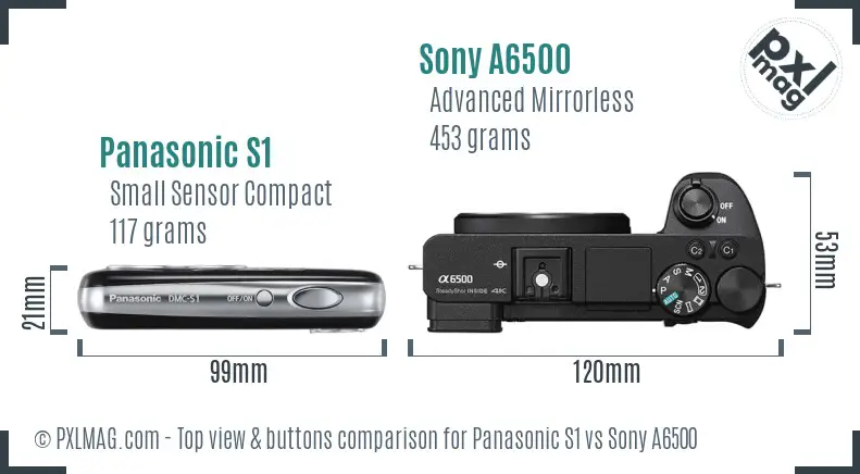 Panasonic S1 vs Sony A6500 top view buttons comparison