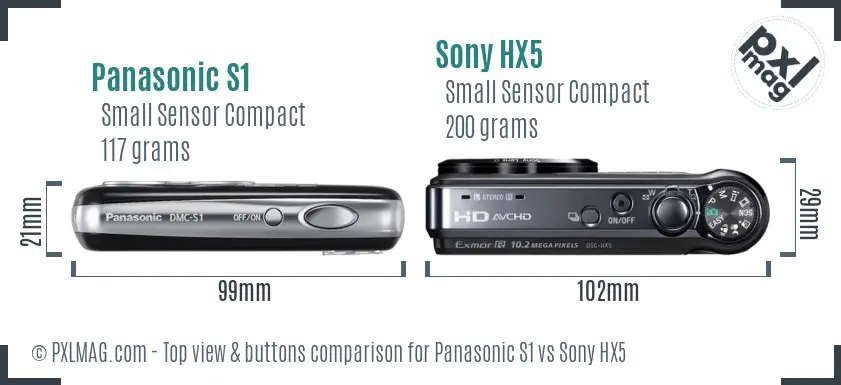Panasonic S1 vs Sony HX5 top view buttons comparison