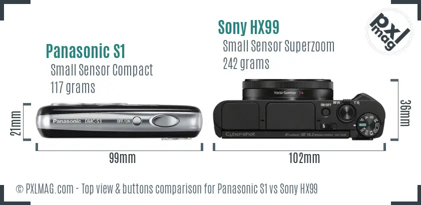 Panasonic S1 vs Sony HX99 top view buttons comparison