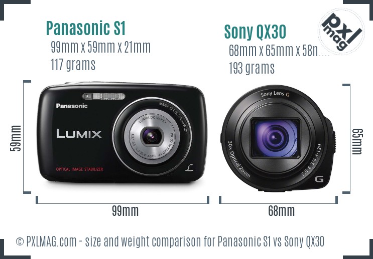 Panasonic S1 vs Sony QX30 size comparison