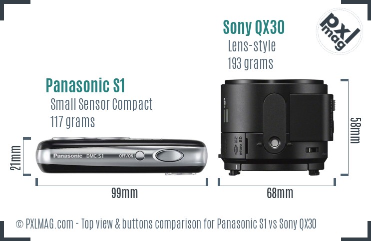 Panasonic S1 vs Sony QX30 top view buttons comparison