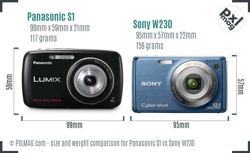 Panasonic S1 vs Sony W230 size comparison