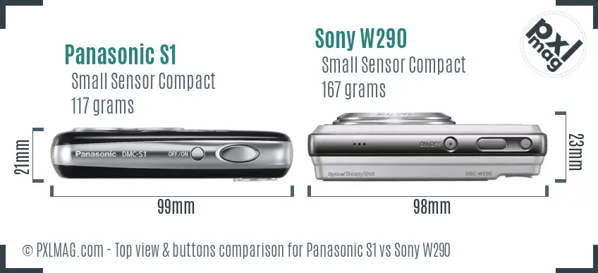 Panasonic S1 vs Sony W290 top view buttons comparison Panasonic S1 vs Sony W290 top view buttons comparison
