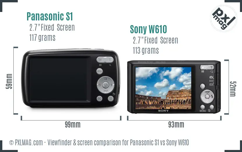 Panasonic S1 vs Sony W610 Screen and Viewfinder comparison