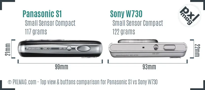 Panasonic S1 vs Sony W730 top view buttons comparison Panasonic S1 vs Sony W730 top view buttons comparison