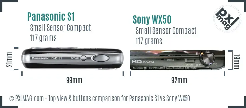 Panasonic S1 vs Sony WX50 top view buttons comparison Panasonic S1 vs Sony WX50 top view buttons comparison