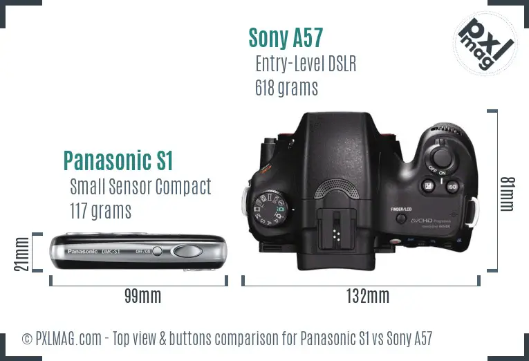 Panasonic S1 vs Sony A57 top view buttons comparison