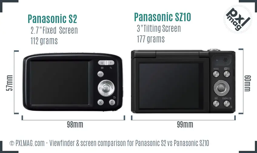 Panasonic S2 vs Panasonic SZ10 Screen and Viewfinder comparison