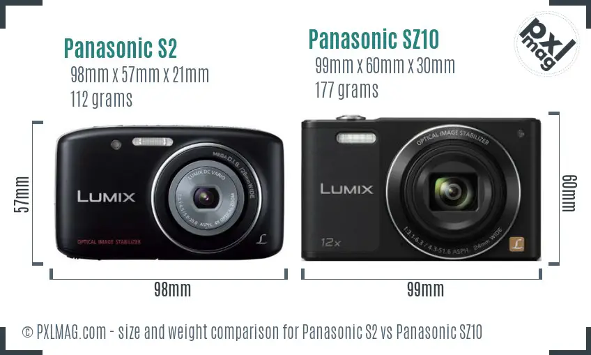 Panasonic S2 vs Panasonic SZ10 size comparison
