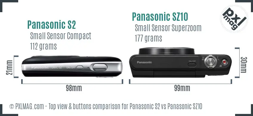 Panasonic S2 vs Panasonic SZ10 top view buttons comparison