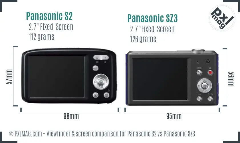 Panasonic S2 vs Panasonic SZ3 Screen and Viewfinder comparison