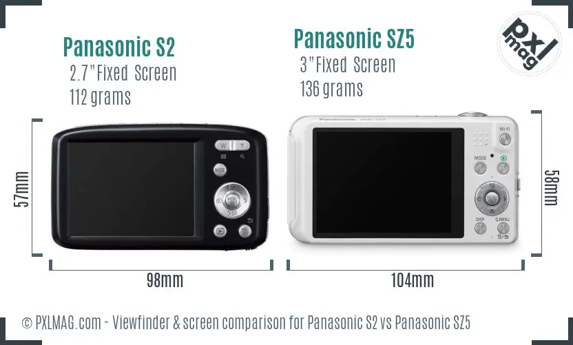 Panasonic S2 vs Panasonic SZ5 Screen and Viewfinder comparison