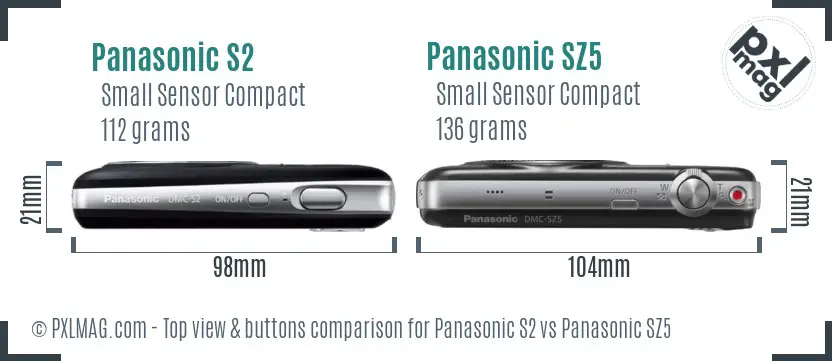 Panasonic S2 vs Panasonic SZ5 top view buttons comparison