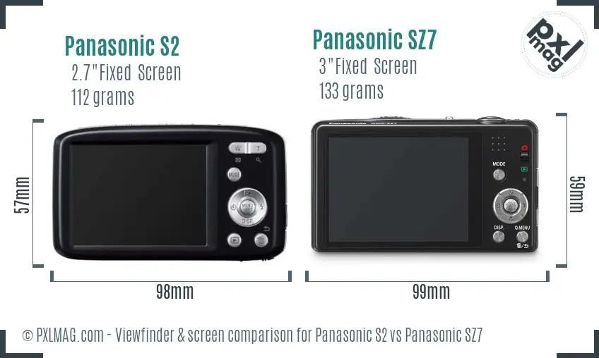 Panasonic S2 vs Panasonic SZ7 Screen and Viewfinder comparison