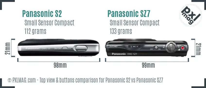 Panasonic S2 vs Panasonic SZ7 top view buttons comparison