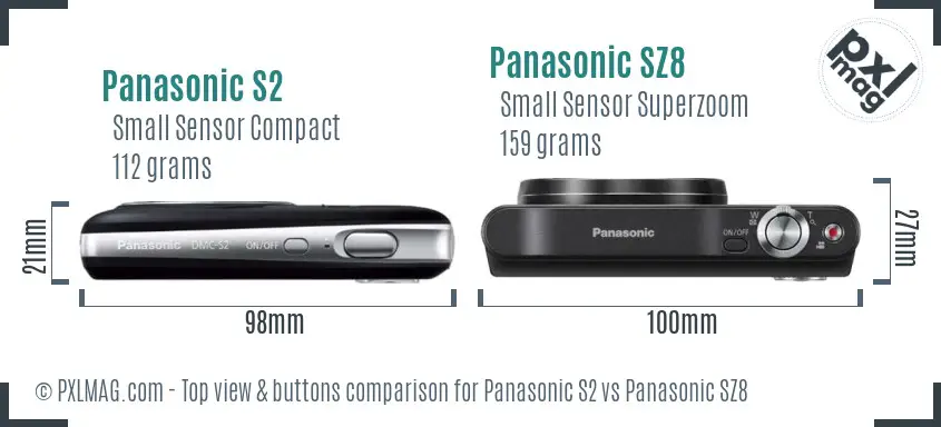 Panasonic S2 vs Panasonic SZ8 top view buttons comparison