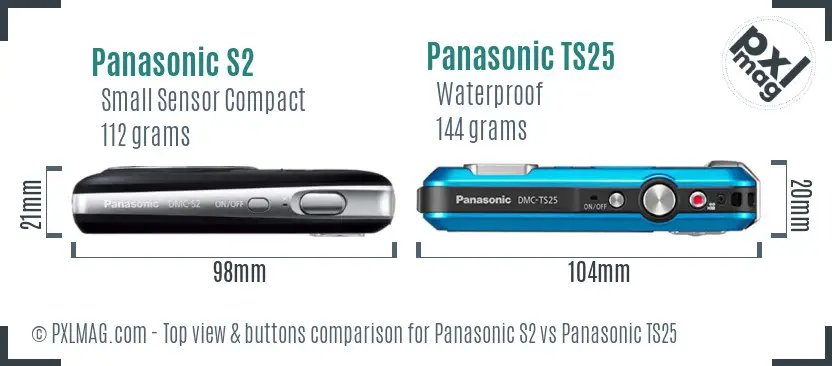 Panasonic S2 vs Panasonic TS25 top view buttons comparison