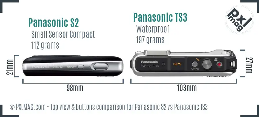 Panasonic S2 vs Panasonic TS3 top view buttons comparison