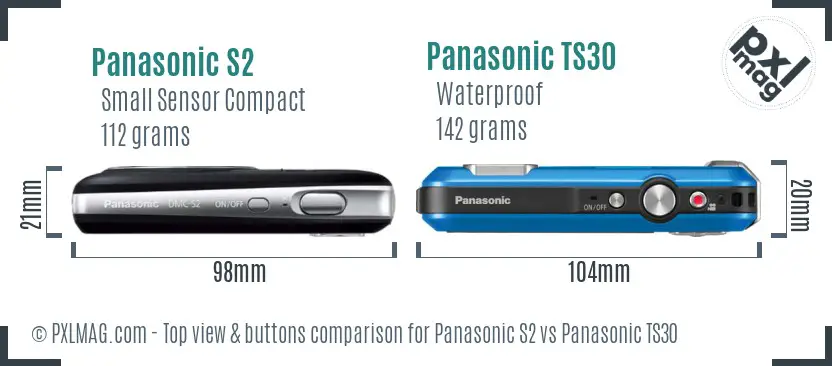 Panasonic S2 vs Panasonic TS30 top view buttons comparison