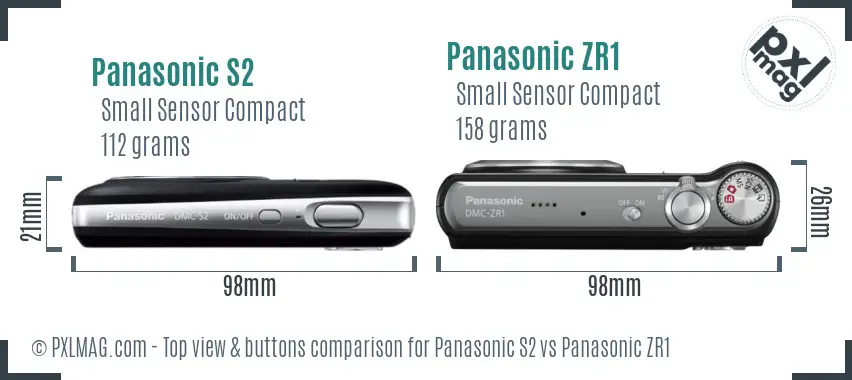 Panasonic S2 vs Panasonic ZR1 top view buttons comparison