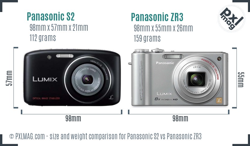Panasonic S2 vs Panasonic ZR3 size comparison