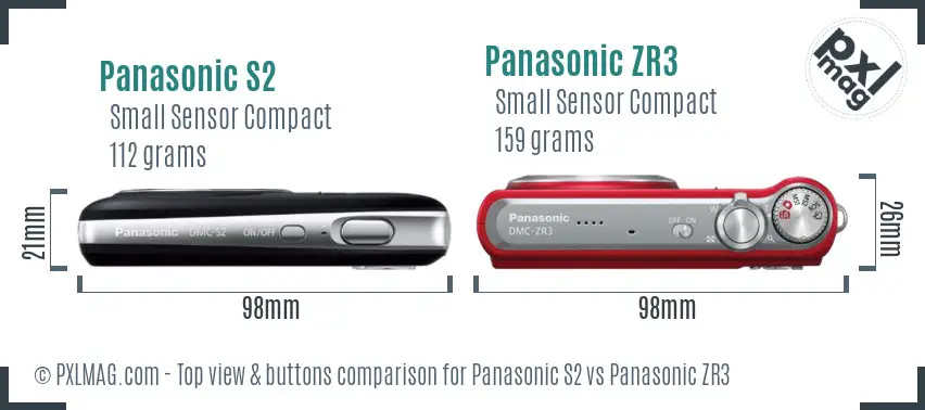 Panasonic S2 vs Panasonic ZR3 top view buttons comparison