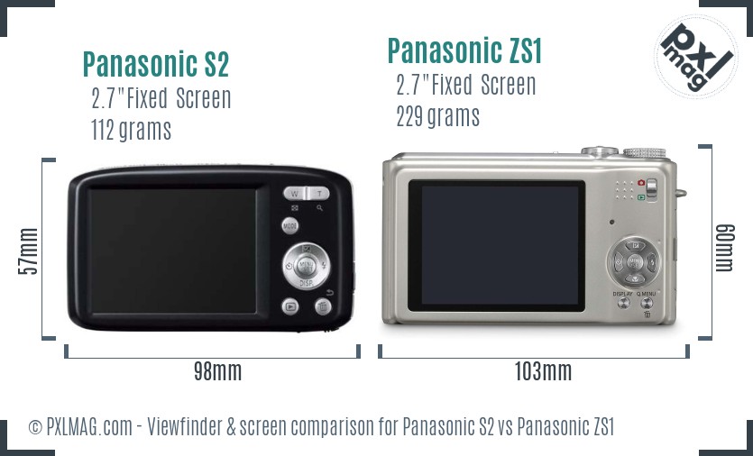 Panasonic S2 vs Panasonic ZS1 Screen and Viewfinder comparison