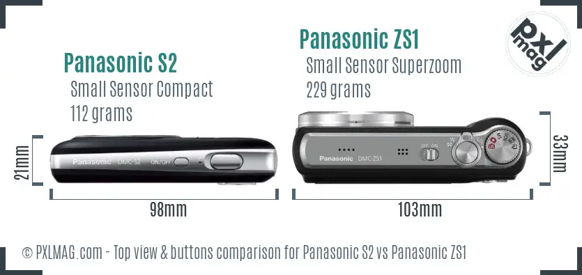 Panasonic S2 vs Panasonic ZS1 top view buttons comparison