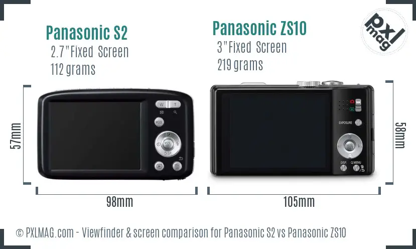 Panasonic S2 vs Panasonic ZS10 Screen and Viewfinder comparison