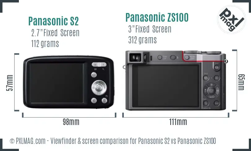 Panasonic S2 vs Panasonic ZS100 Screen and Viewfinder comparison