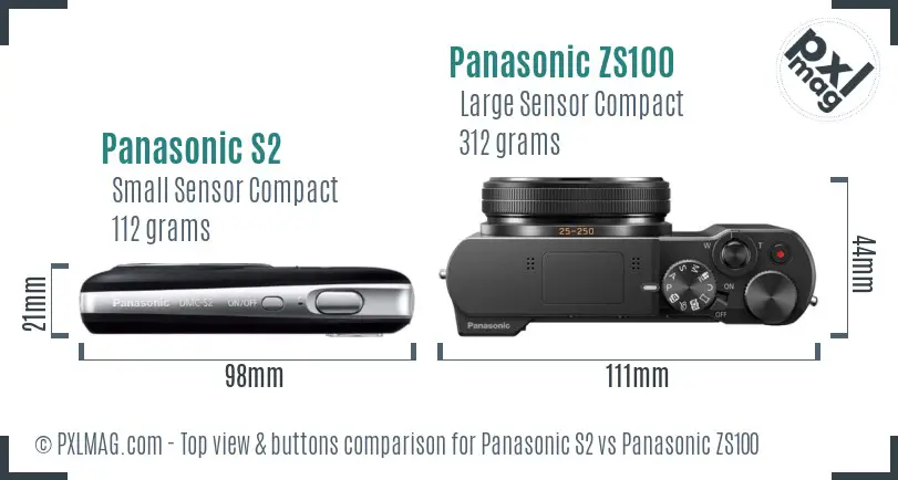 Panasonic S2 vs Panasonic ZS100 top view buttons comparison