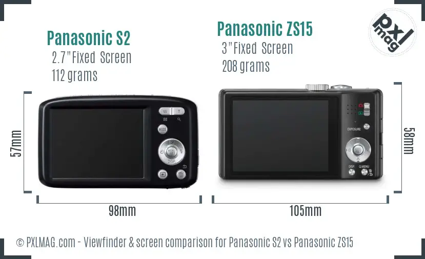 Panasonic S2 vs Panasonic ZS15 Screen and Viewfinder comparison