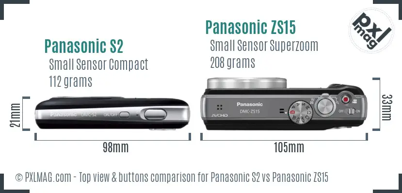 Panasonic S2 vs Panasonic ZS15 top view buttons comparison