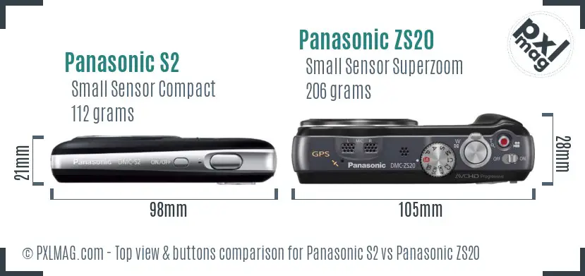 Panasonic S2 vs Panasonic ZS20 top view buttons comparison