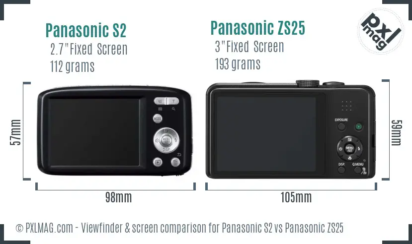 Panasonic S2 vs Panasonic ZS25 Screen and Viewfinder comparison