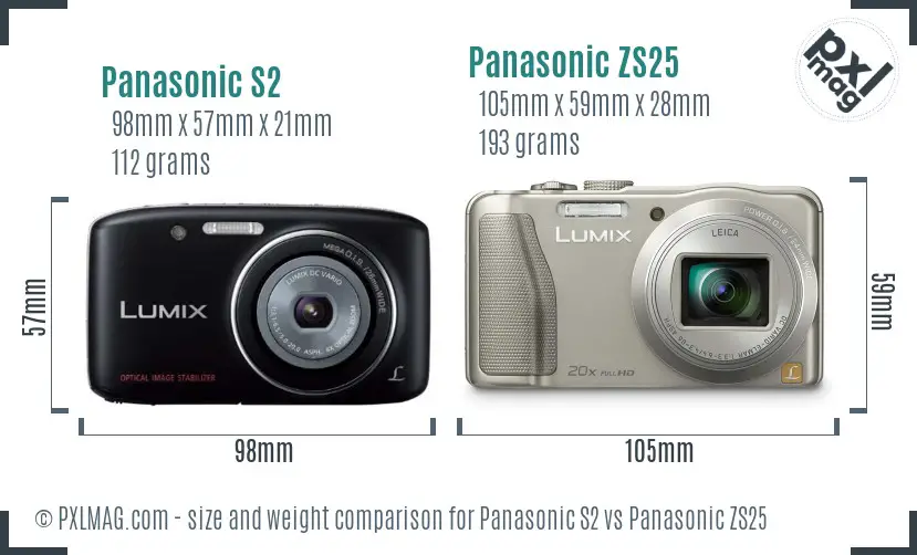 Panasonic S2 vs Panasonic ZS25 size comparison