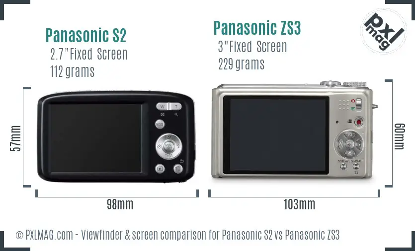 Panasonic S2 vs Panasonic ZS3 Screen and Viewfinder comparison