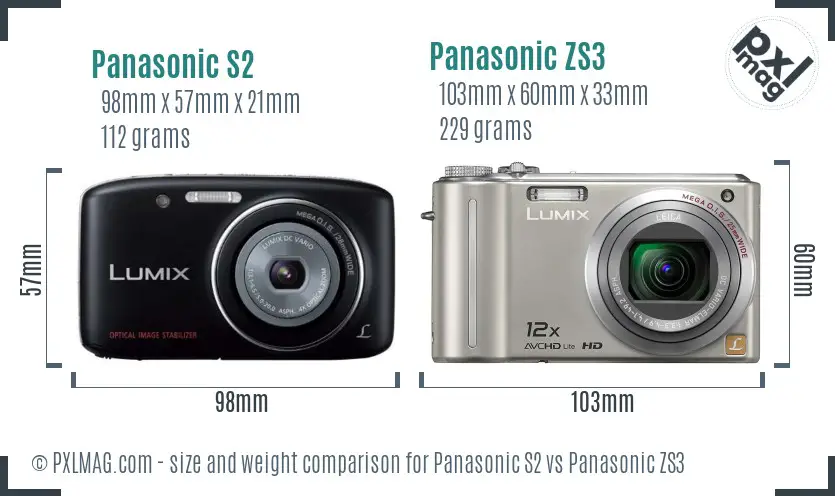 Panasonic S2 vs Panasonic ZS3 size comparison