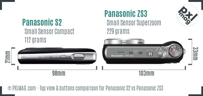 Panasonic S2 vs Panasonic ZS3 top view buttons comparison
