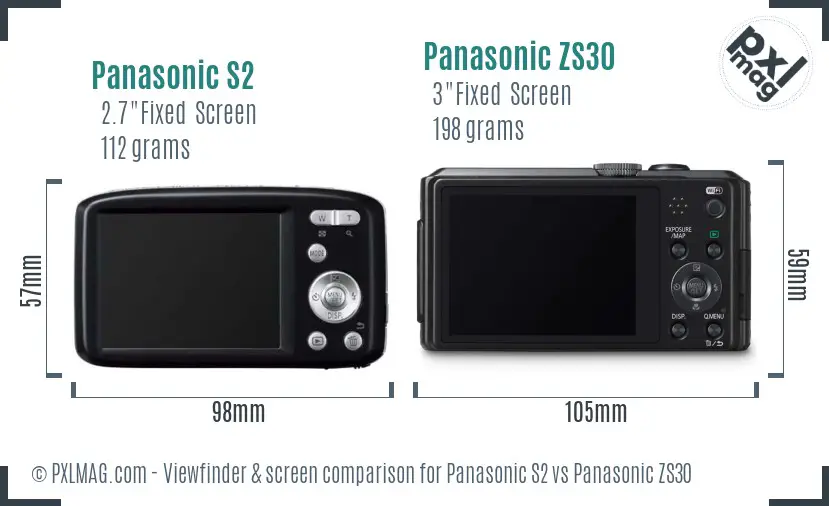 Panasonic S2 vs Panasonic ZS30 Screen and Viewfinder comparison