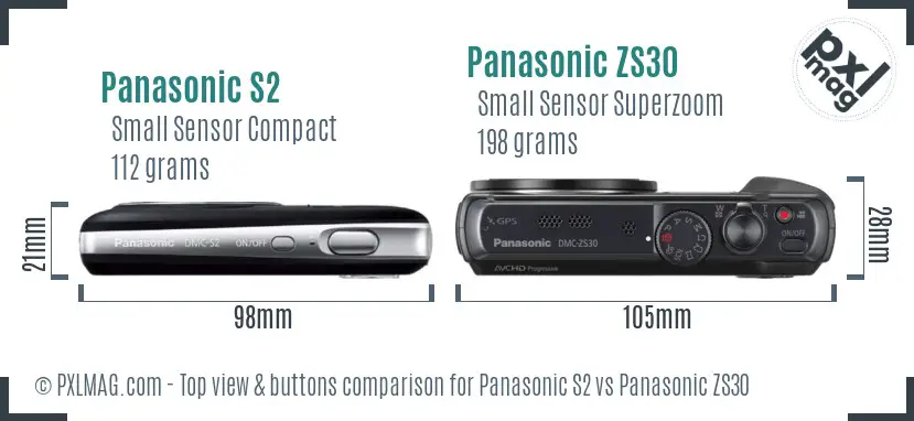 Panasonic S2 vs Panasonic ZS30 top view buttons comparison
