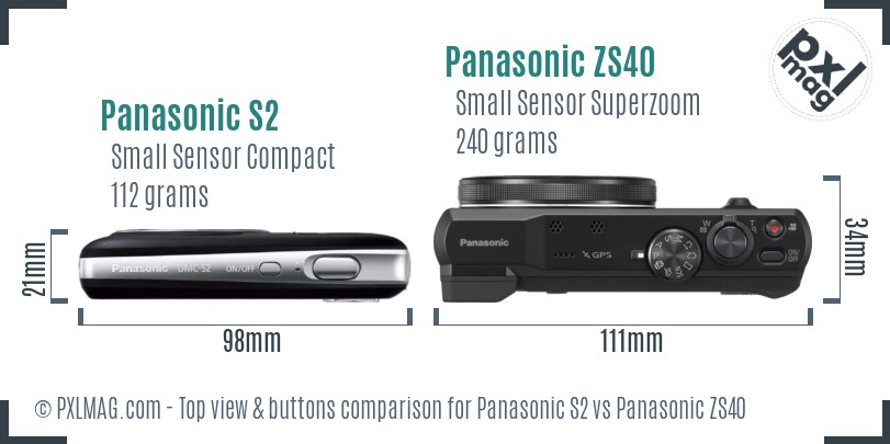 Panasonic S2 vs Panasonic ZS40 top view buttons comparison