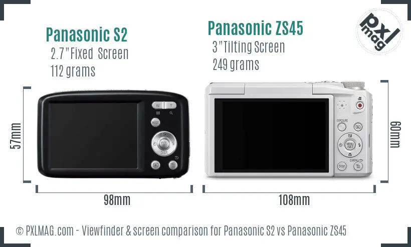 Panasonic S2 vs Panasonic ZS45 Screen and Viewfinder comparison