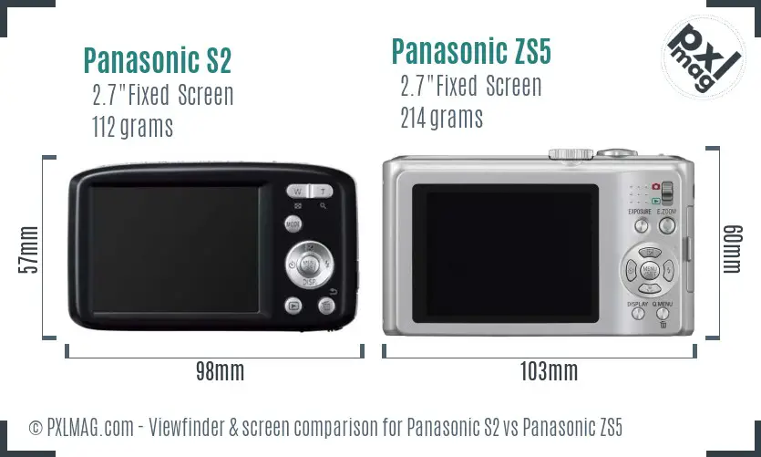 Panasonic S2 vs Panasonic ZS5 Screen and Viewfinder comparison